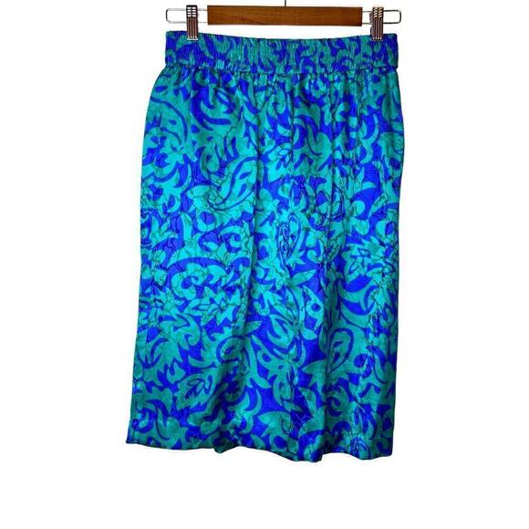 100% Silk Midi Skirt Vintage in Teal Green and Purple Size 10 - Picture 2 of 12